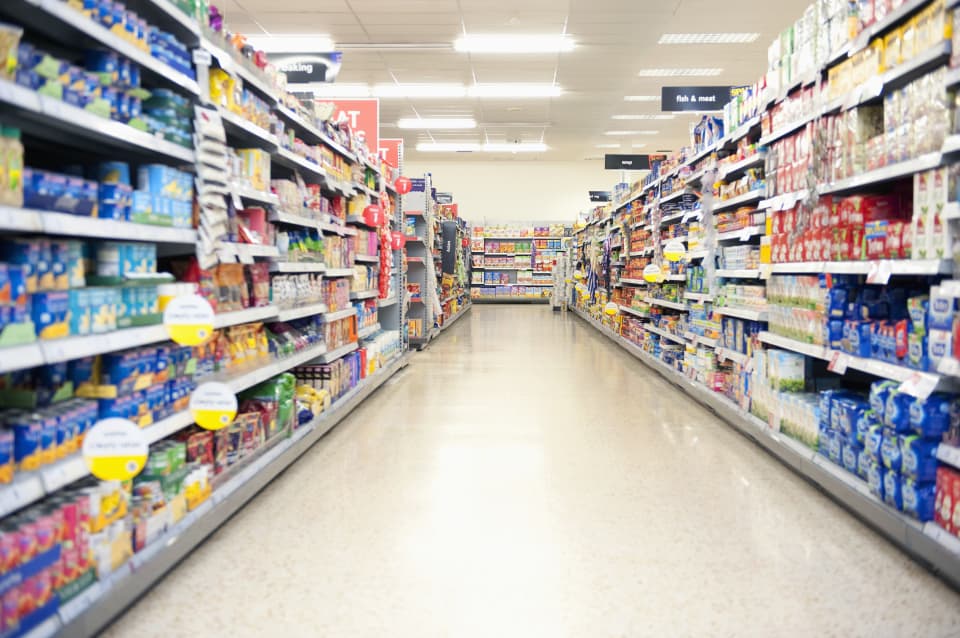 Photo of supermarket aisle.