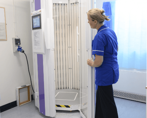 A photo of an ultraviolet light cabinet.